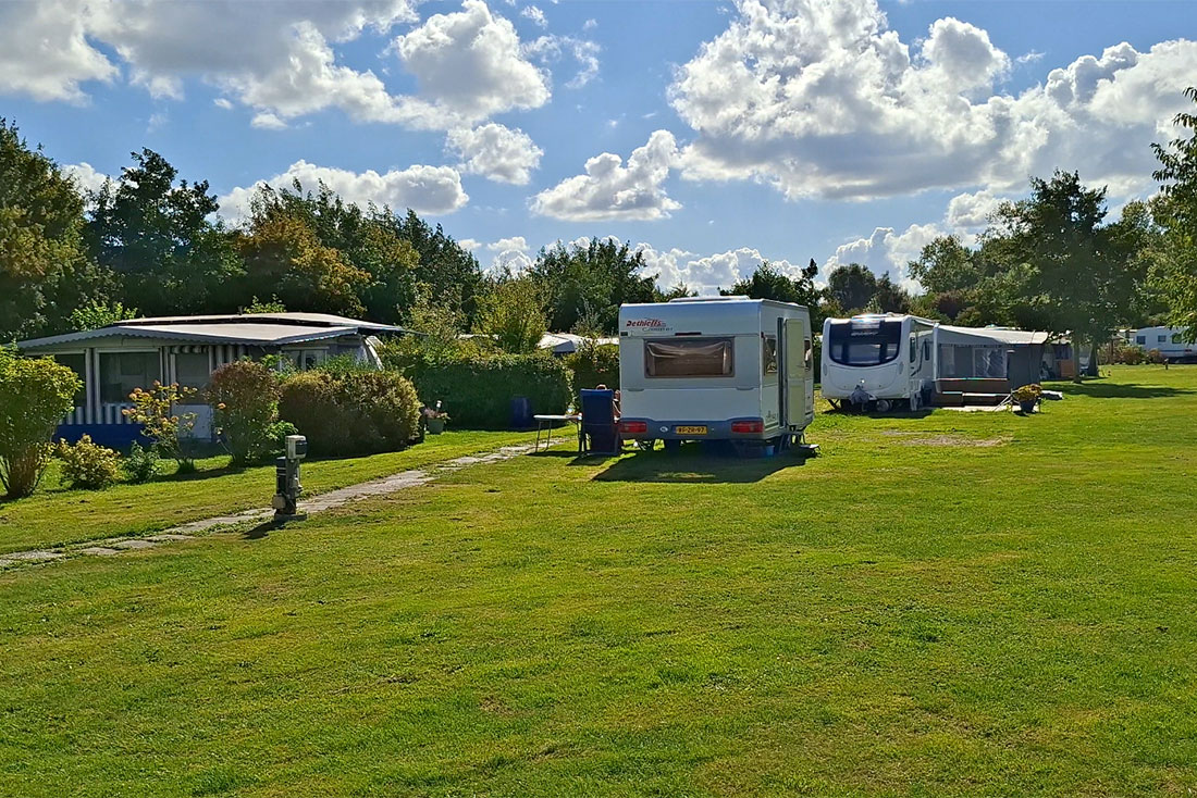Gastenveld met kampeerplaatsen op naturistenterrein De Brongaard